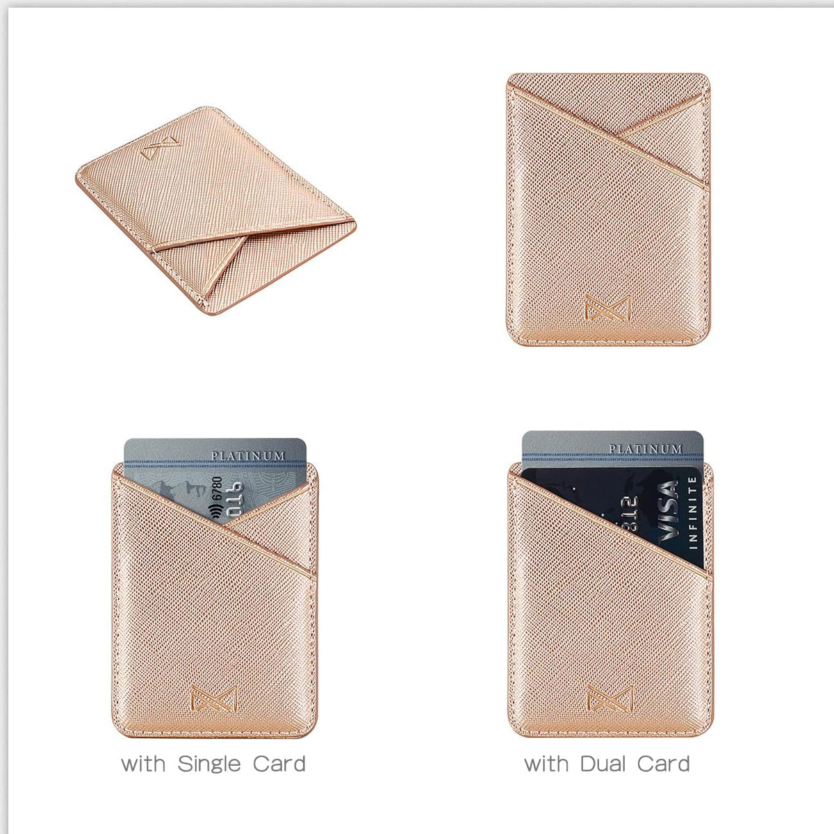 Phone Card Holder, Cell Phone Stick On Glitter PU Leather Sleeve, Credit for iPhone Samsung Most Smartphones