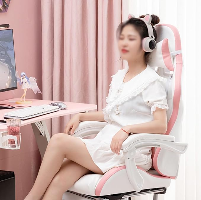 TBQATNTS Pink Girls Gaming ChairCinnamoroll Ergonomic Gaming Chair with FootrestAdjustable Head Pillow and Lumbar Support PC Computer ChairTeen Gaming Chair.Pink