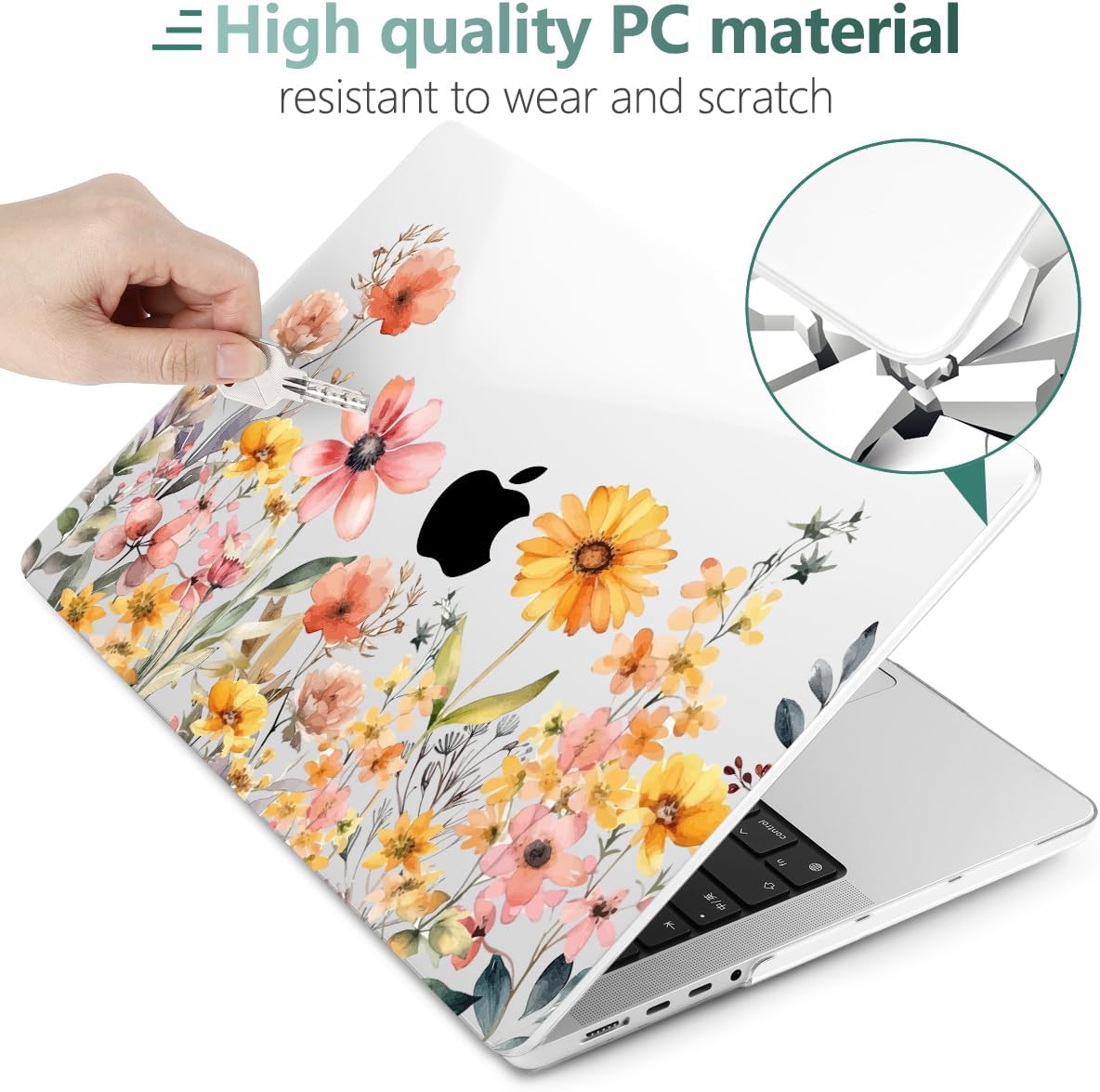 DONGKE for M4 MacBook Pro 16 Inch Case 2024 2023 2021 A3403 A3186 M3 A2991 M2 A2780 M1 A2485 Pro/Max Chip, Plastic Hard Shell Case & Keyboard Cover for Mac Pro 16 with Touch ID, Daisy Flowers