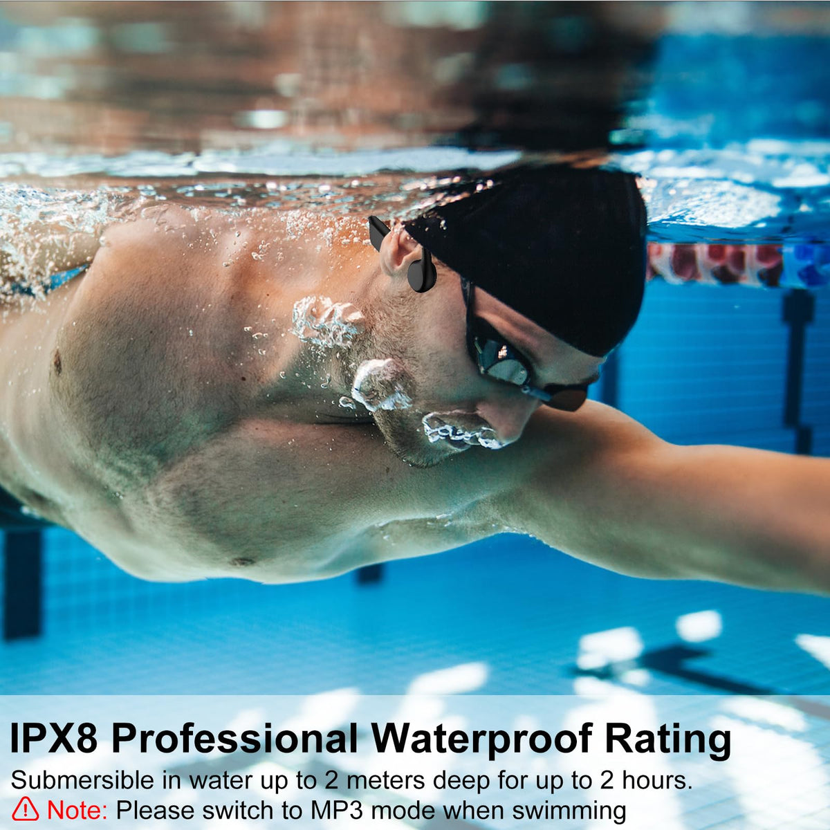 RELAXYO Swimming Bone Conduction Headphones, IPX8 Open Ear Headphones Bluetooth 5.4 Waterproof Earbuds with 32GB MP3 7H Playtimes, Underwater