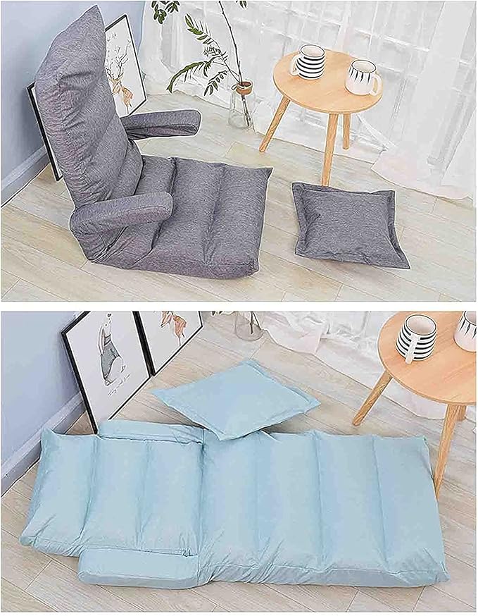 Floor Cushion Folding Bed Chair with Armrest Portable Floor Lounger with Adjustable Back Rest (Color : Grey)