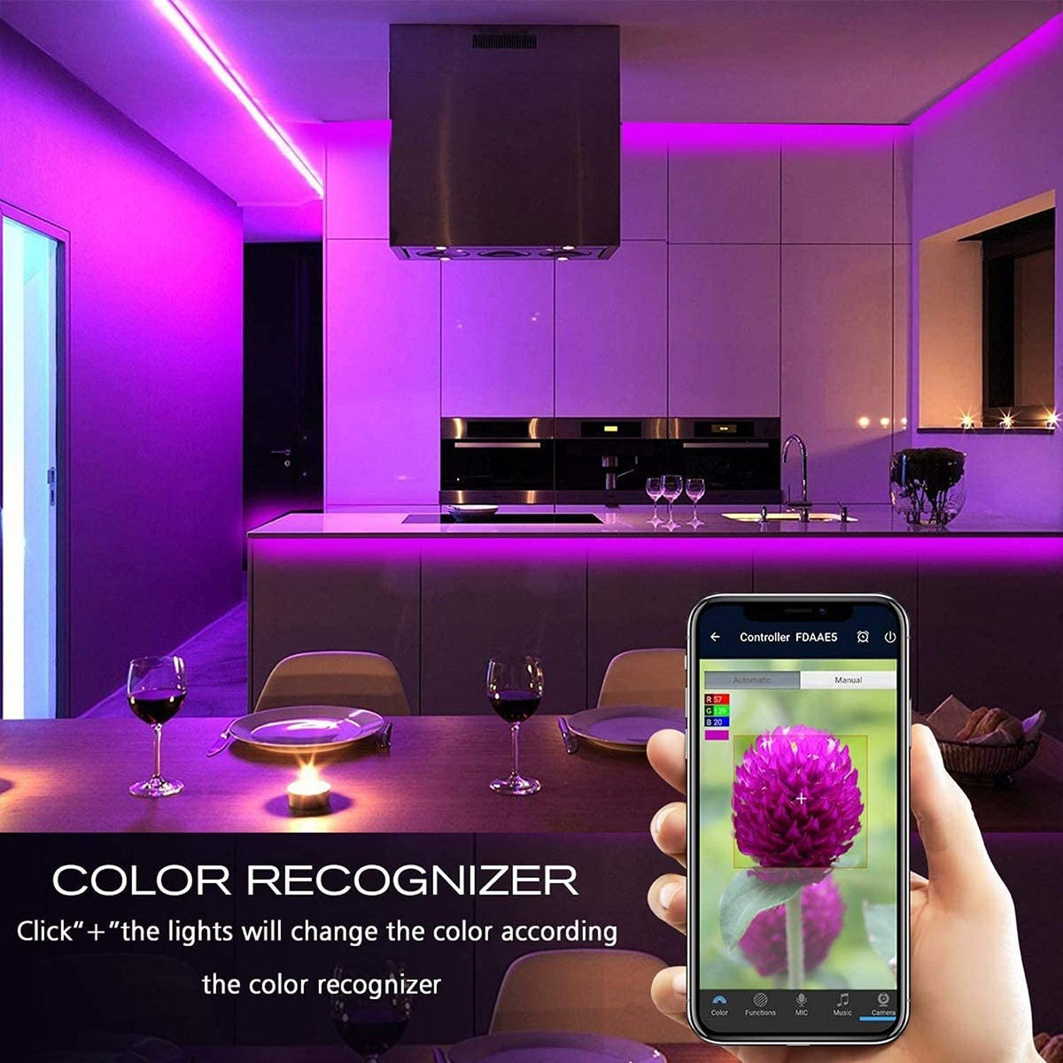 MIHEAL Led Light Strip, WiFi Wireless Smart Phone Controlled 65.6ft Waterproof Strip Light Kit White Band 5050 LED Lights,Working with Android and iOS