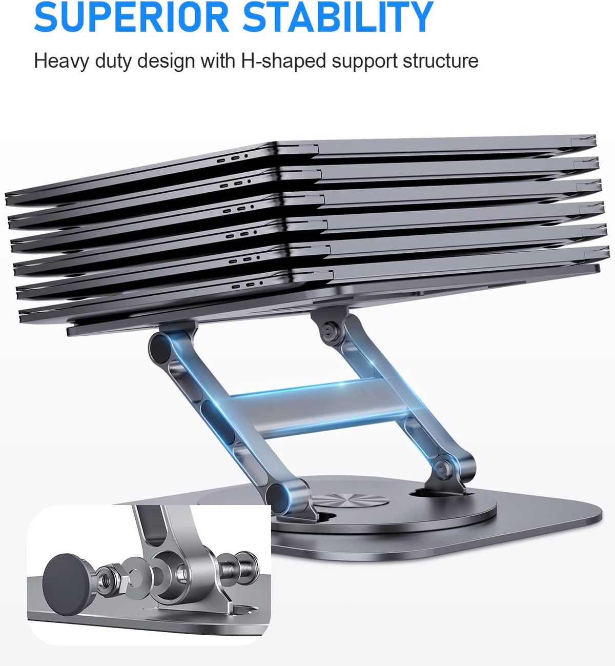 Adjustable Laptop Stand with 360 Rotating Base, Stable Computer Stand for Laptop Ergonimic Foldable Laptop Riser for Desk Compatible with MacBook Pro/Air Notebook up to 16 Inches, Grey