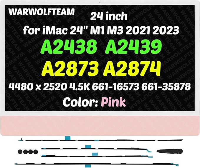 24in Compatible with iMac A2438(4-Ports) M1 2021 All in One EMC 3663 MGPC3 MGPD3 MGPF3 4480 x 2520 4.5K LCD Screen Display Assembly(661-16573 661-35878 Pink)