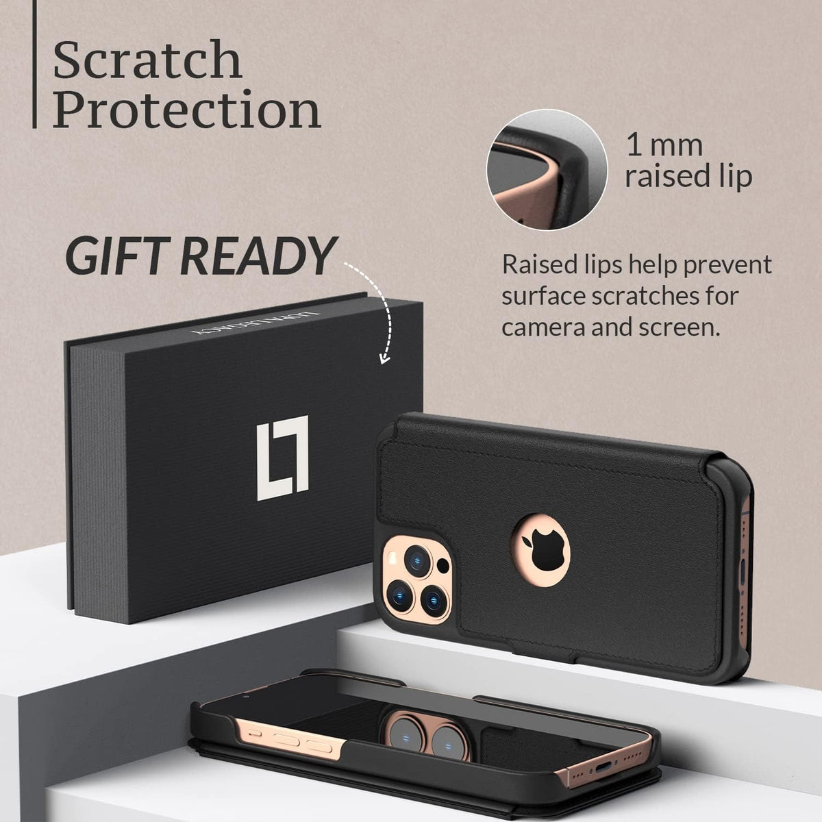 LUPA Legacy Wallet Case Compatible with iPhone 12 for Women & Men, Slim Durable Faux Leather Flip Cover, Black