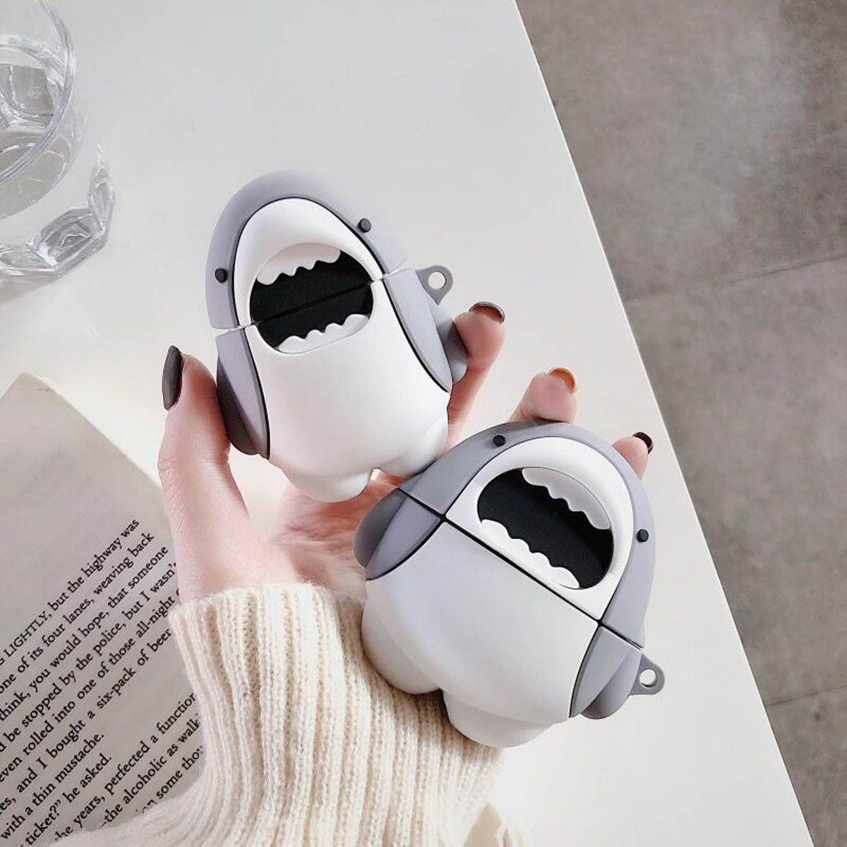 Cute Shark Case for Airpods Pro/Pro 2 Gen Cases 2023/2022/2019, Funny 3D Cartoon Kawaii Cool Cover with Cleaning Kit & Keychain for Apple Airpod Pro