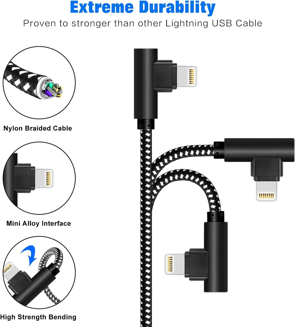 Made for The Game Connecting Cable, [3-Pack] 6ft Durable 90 Degree Fast Charging Cable for iPhone 12/Xs