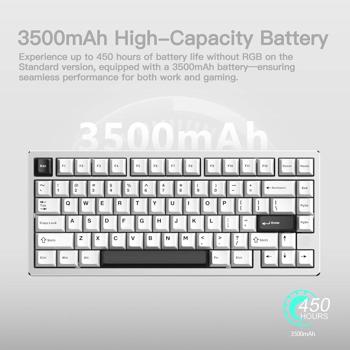 KEEBMONKEY WOBKEY Rainy 75 CNC Aluminum HMX/JWK/Cocoa Switches Triple-Mode Connectivity Mechanical Keyboard with Superior Acoustics, No RGB/PP/Mirrored Glass/3500mAh/Violet Switch (Lite - Silver)