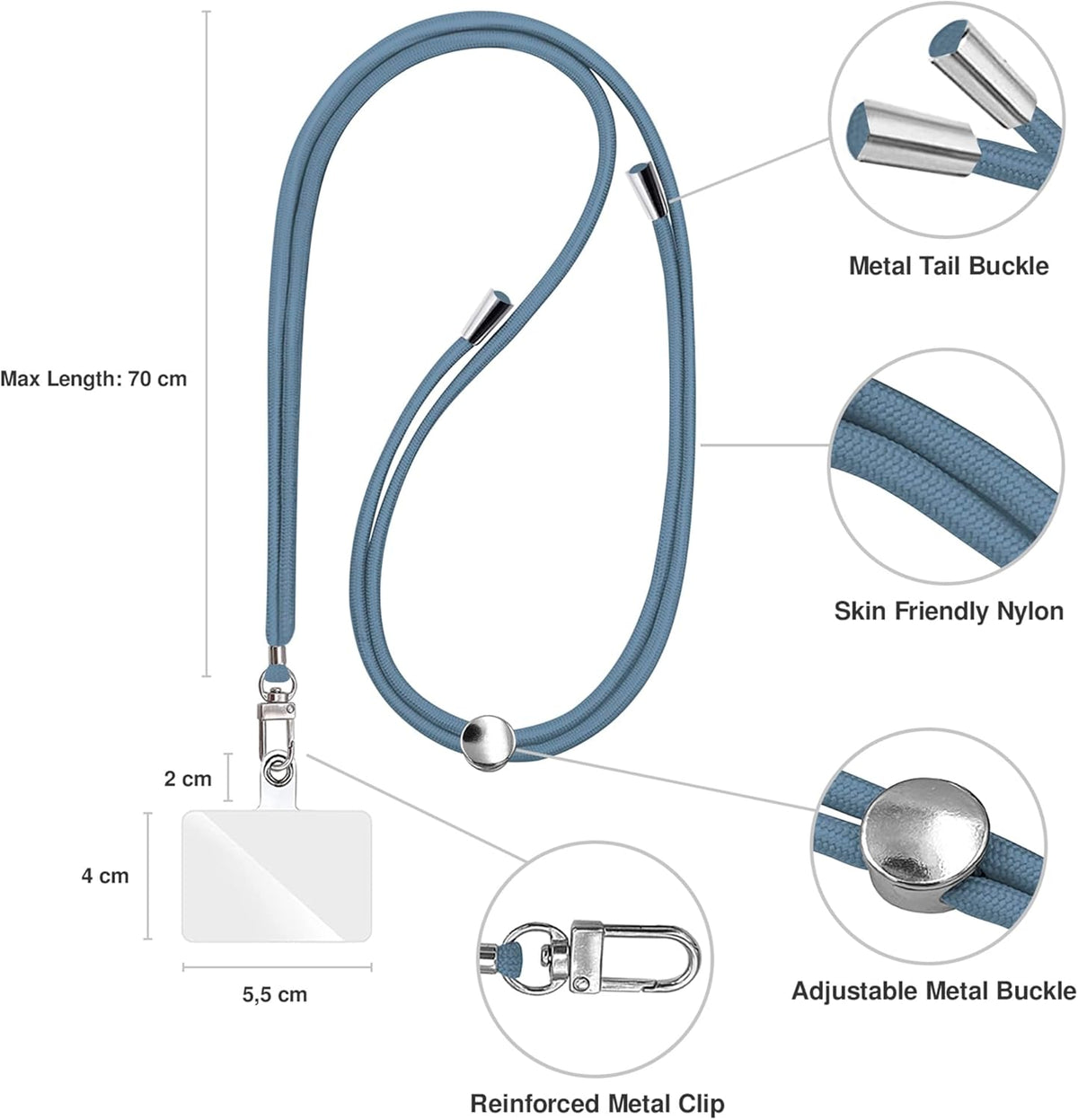 Cell Phone Lanyard [Blue] - Comfortable Universal Neck Phone Holder, Adjustable Length Crossbody Strap for All Mobile