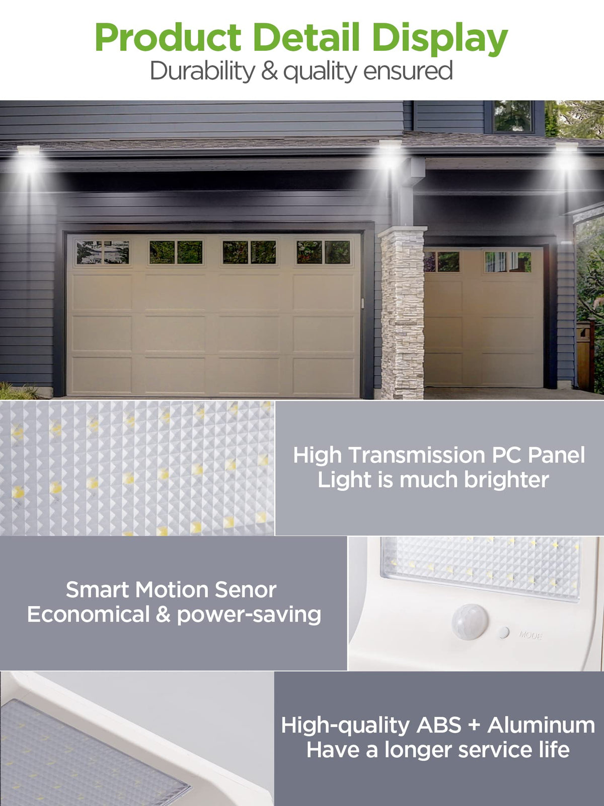 InnoGear Solar Gutter Lights Outdoor, 80 LED Wall Mount Lighting with Motion Sensor 4 Working Modes IP65 Waterproof 450 Lumens for Front Door Yard