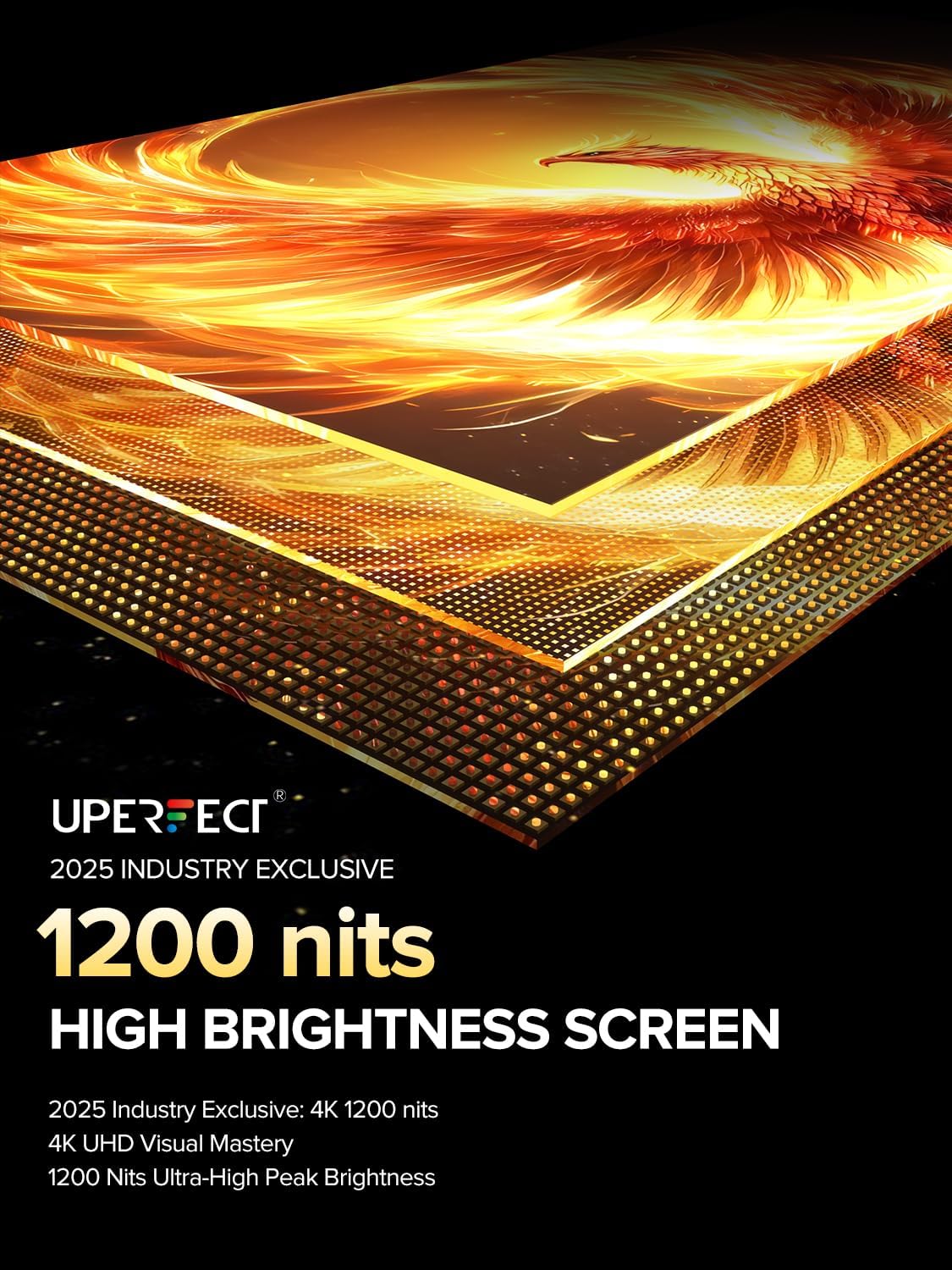 UPERFECT Portable Monitor 4K 16" | 1200 Nits Laptop Monitor | 3840 * 2400 UHD | 1MS FreeSync 2000:1 Contrast | USB-C & HDMI | VESA & Smart Case | Travel Screen for Computer, Mini PC, Game Consoles