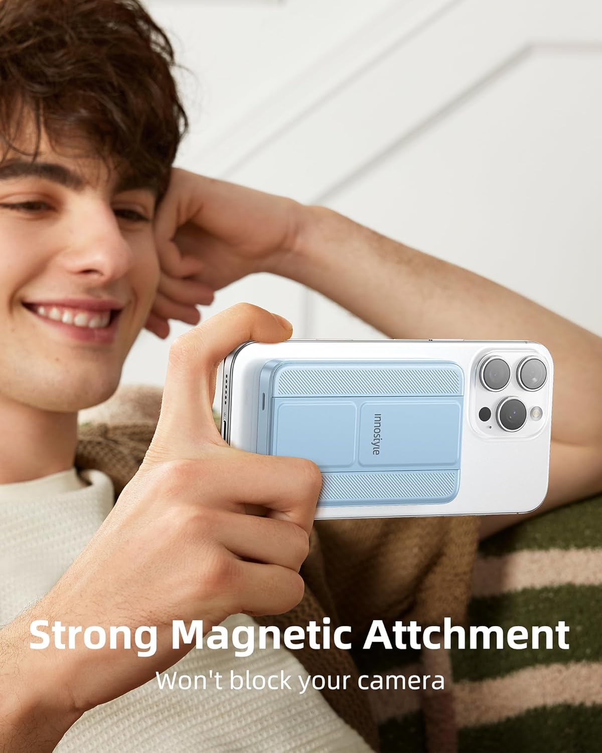 10000mAh Magnetic Wireless Power Bank with Foldable Stand, 3-in-1 MagSafe Charger 20W Fast Charging Compatible with iPhone 16/15/14, AirPods, Samsung Devices | Blue