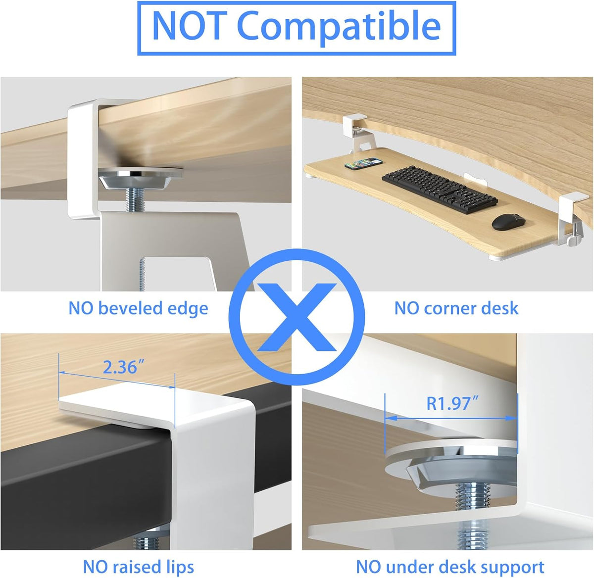 suptek Large Keyboard Tray Under Desk Pull Out with C Clamp Mount, Keyboard & Mouse Tray, 34 (38 Including Clamps) x 11.8 inch Slide-Out Platform Computer Drawer for Typing, Light Wood, DSF1LQM