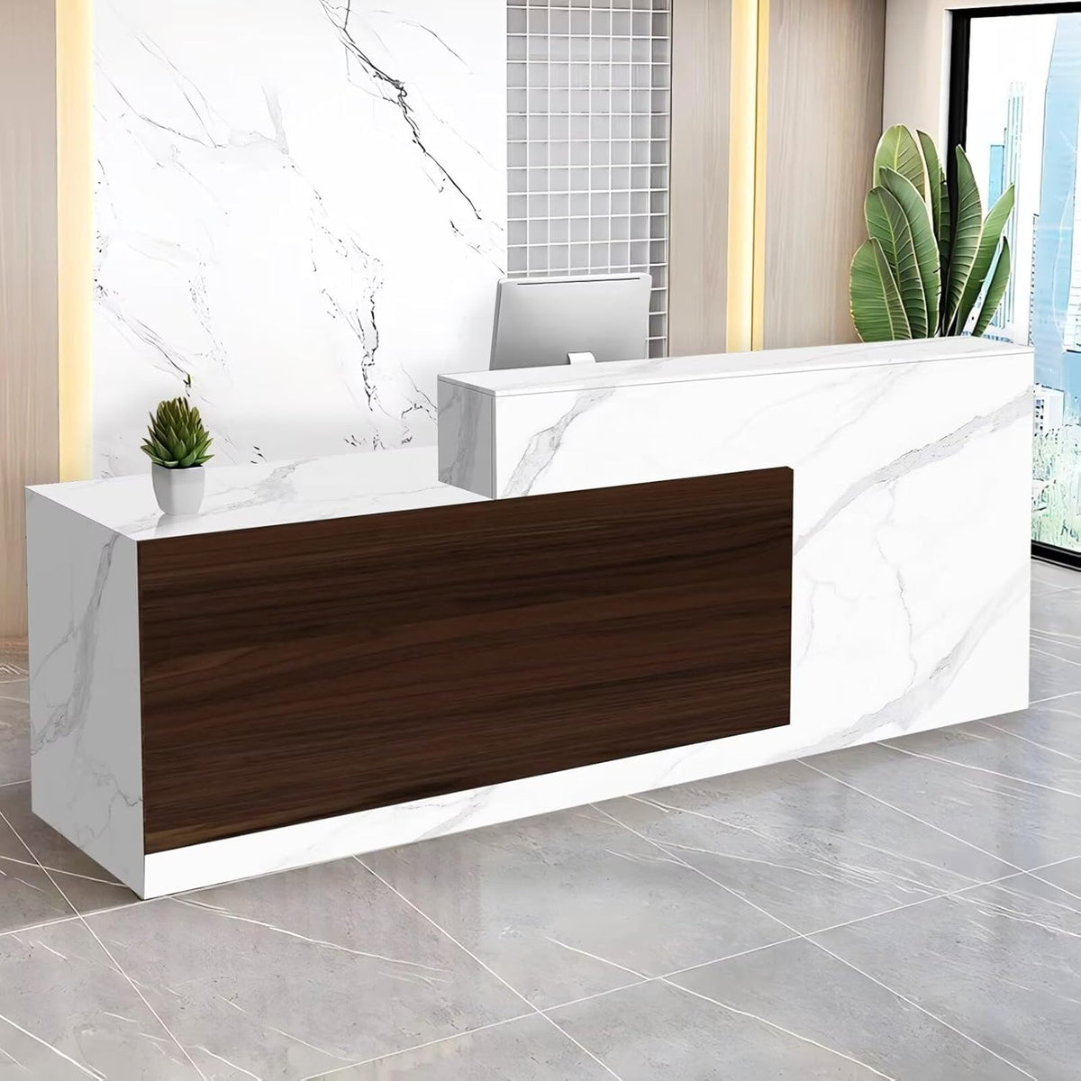 Reception Desk with Counter Modern Checkout Counter with Lockable Drawer Keyboard Tray Receptionist Desk for Office Salon Reception Table L Left 47inch/120cm