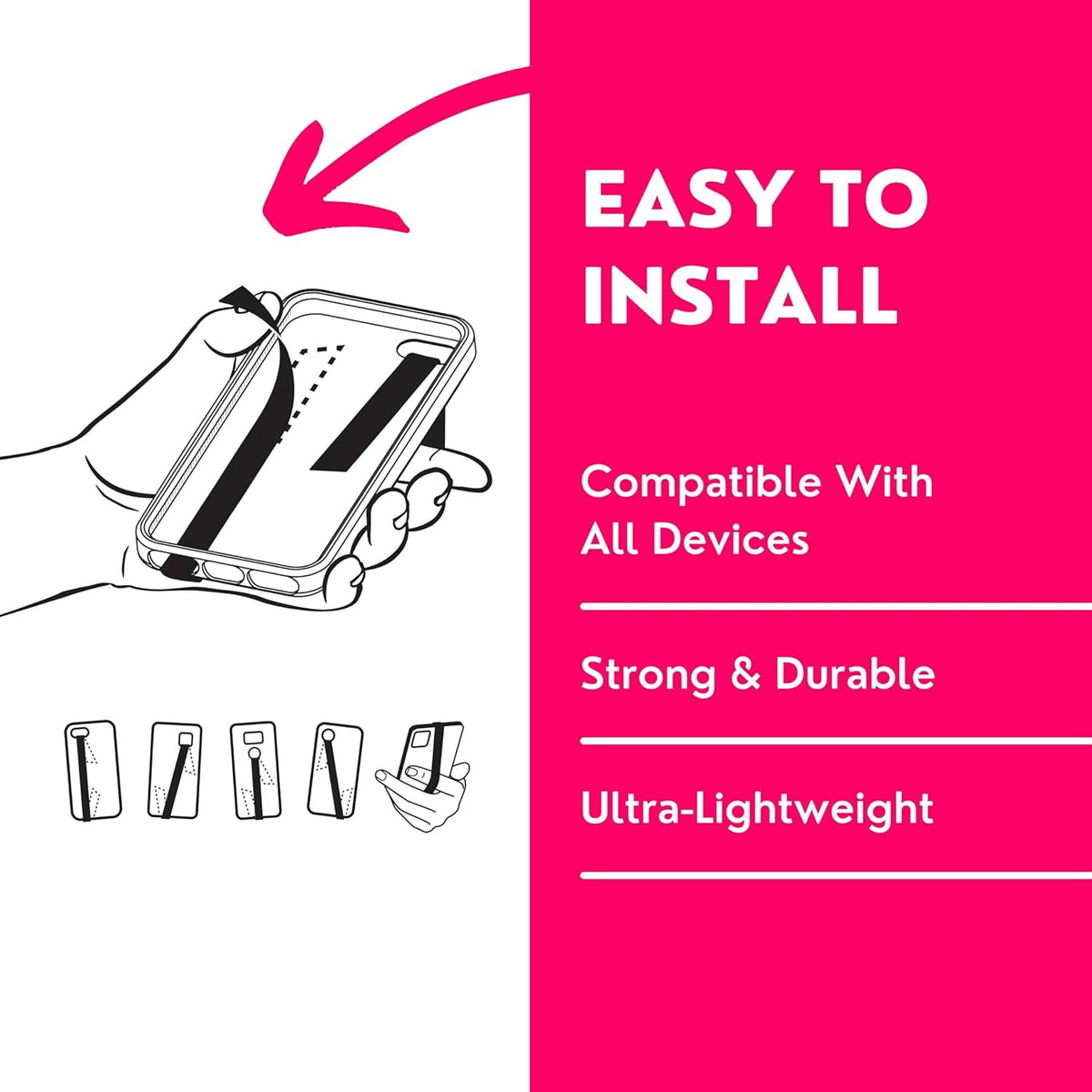 Phone Loops - Non-Elastic Phone Grip, Phone Strap for Hand - Small, Light, and Discreet Cell Phone Holder