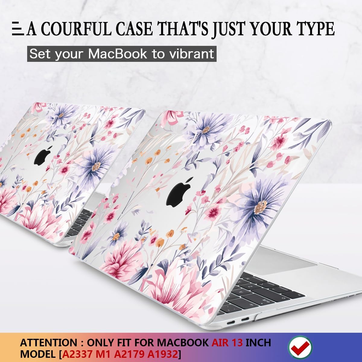 CISSOOK Flower Case for MacBook Air 13 Inch A2337 M1 A2179 A1932 Model 2021-2018 Released, Plastic Floral Cover with Keyboard Cover Protector for MacBook Air 13 with Touch ID，Flowers Watercolor