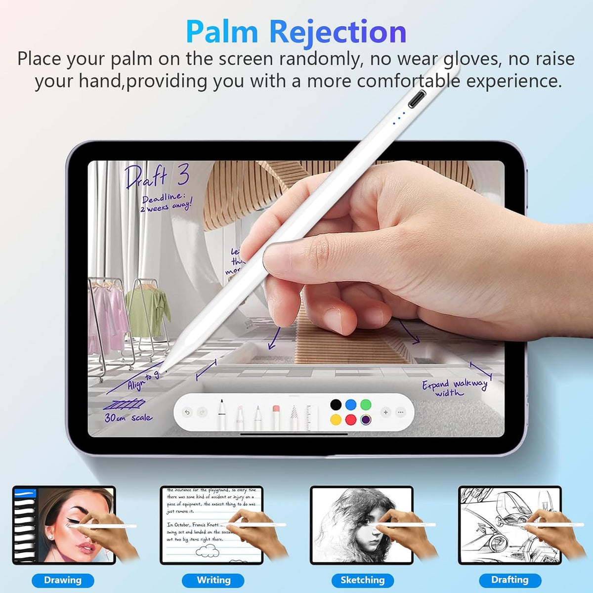 Stylus Pens for iPad 10th 9th Generation with Palm Rejection, Fast Charging Apple Pencil 2nd Gen, White
