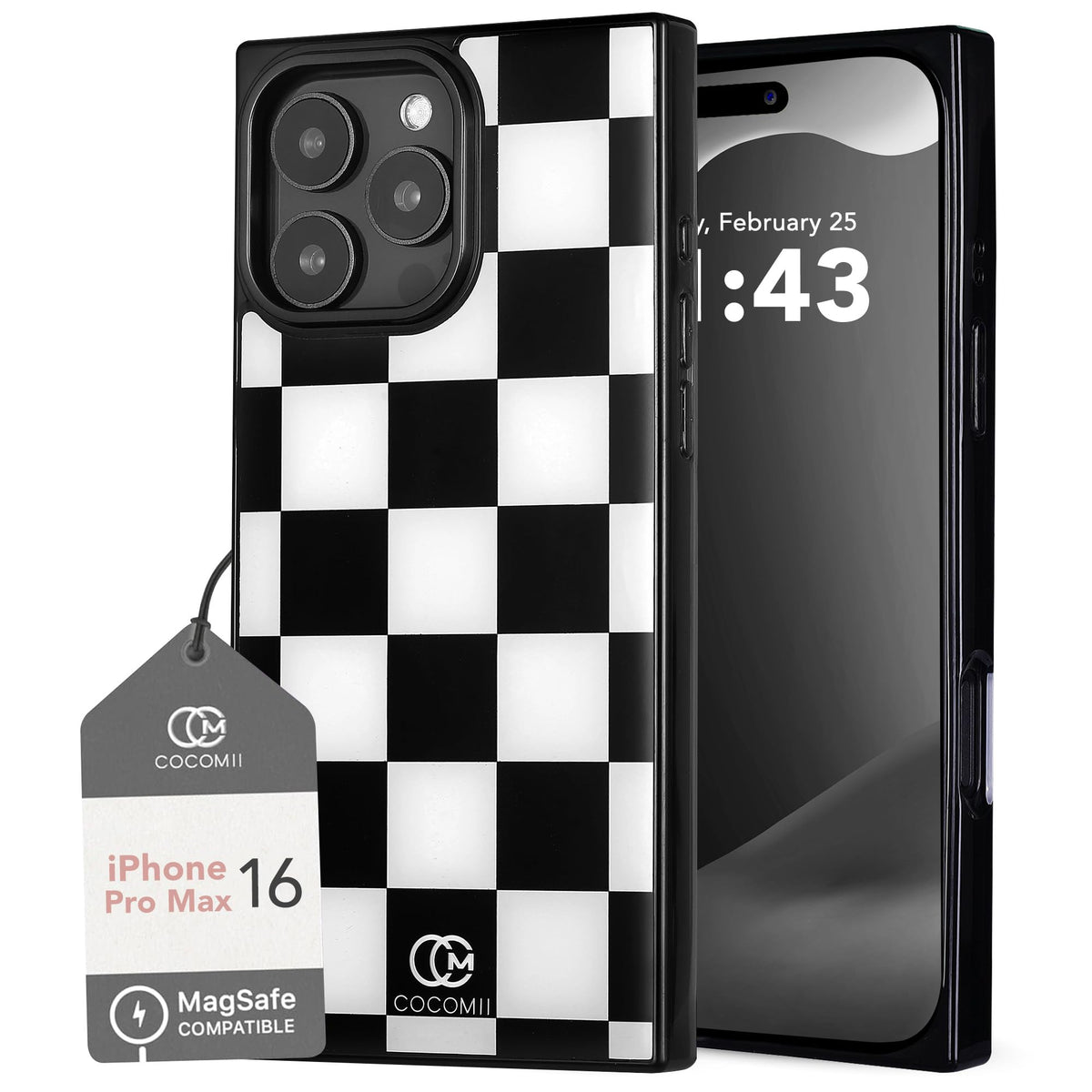Cocomii Rectangle Case For Iphone 16 Pro Max, Compatible With Magsafe, Monochrome Checkered