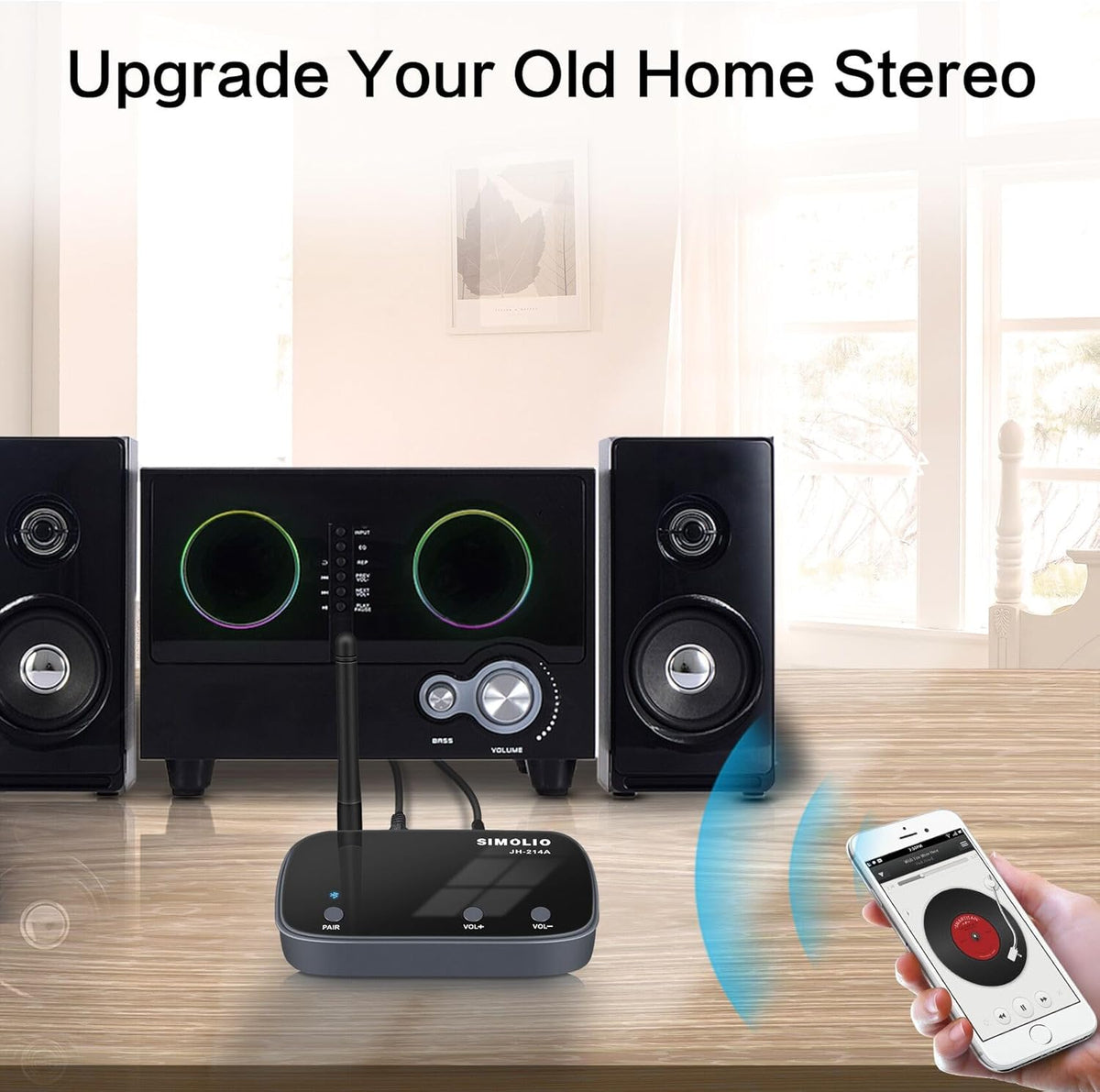 SIMOLIO Long Range Bluetooth Audio Adapter, HiFi Wireless Adapter for Home Stereo/Wired Speakers/Amplifier, Bluetooth