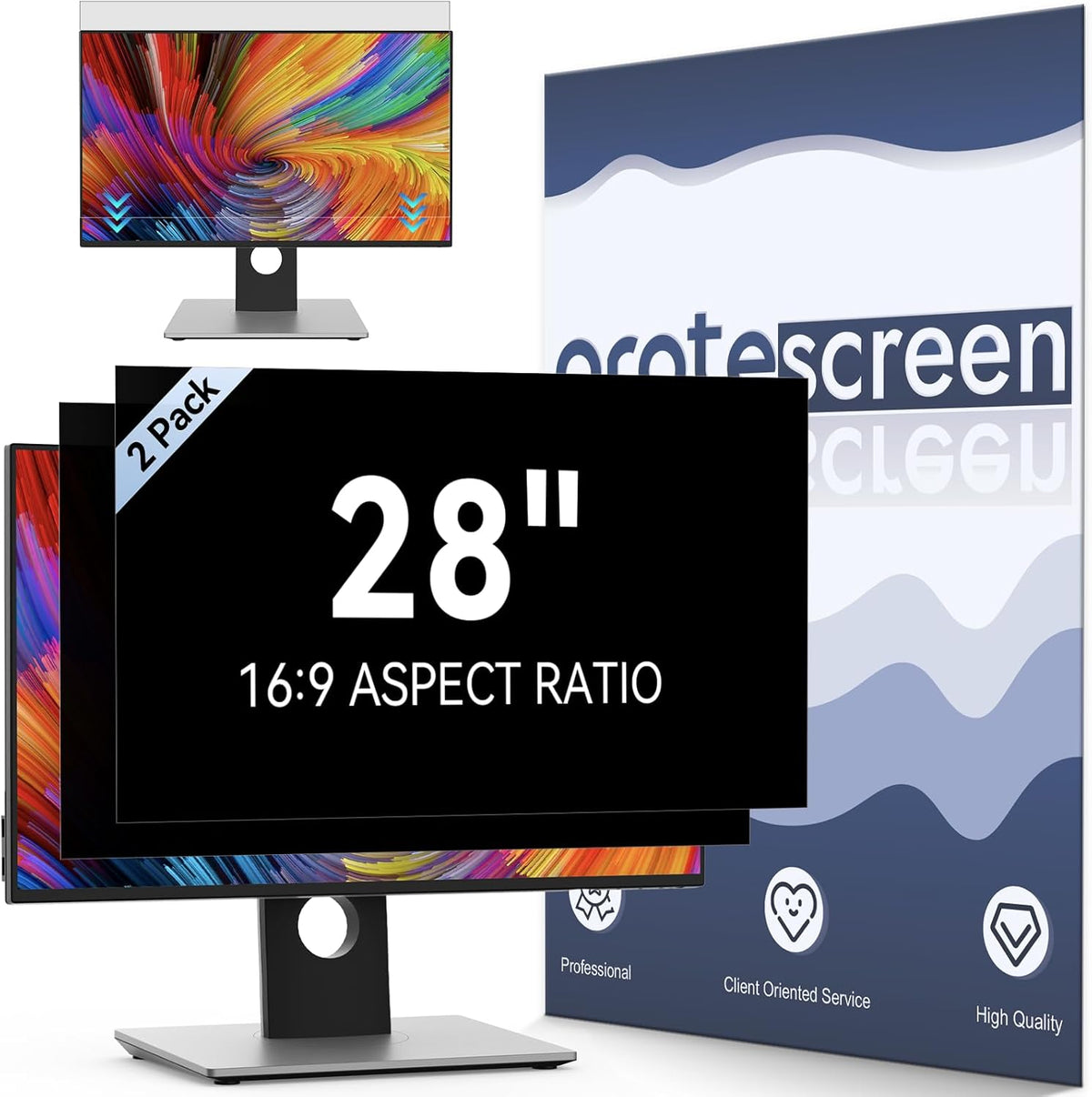 [2 Pack] Computer Privacy Screen 28 Inch for 16:9 Widescreen Monitor, Removable Eye Protection Anti Glare Blue Light Filter, Anti Scratch Computer Monitor Privacy Shield 28 In