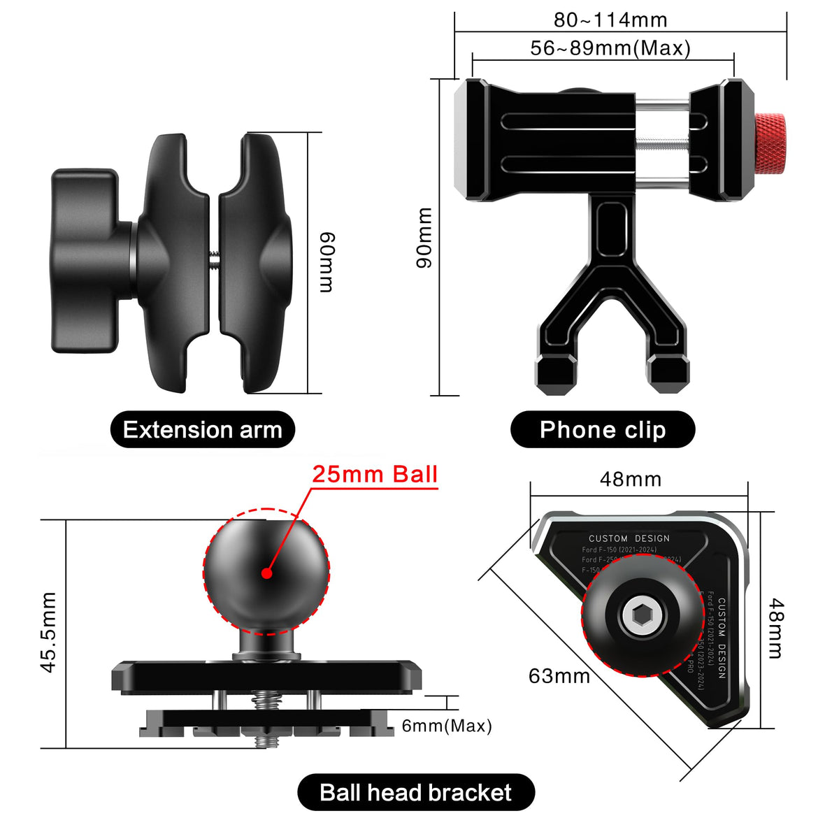 EASEORD Aluminum Vent Phone Mount Compatible with Ford F150 (2021-2025), F-250/F-350 (2023-2024), F150 Lightning XL & PRO?Metal Phone Holder with 360