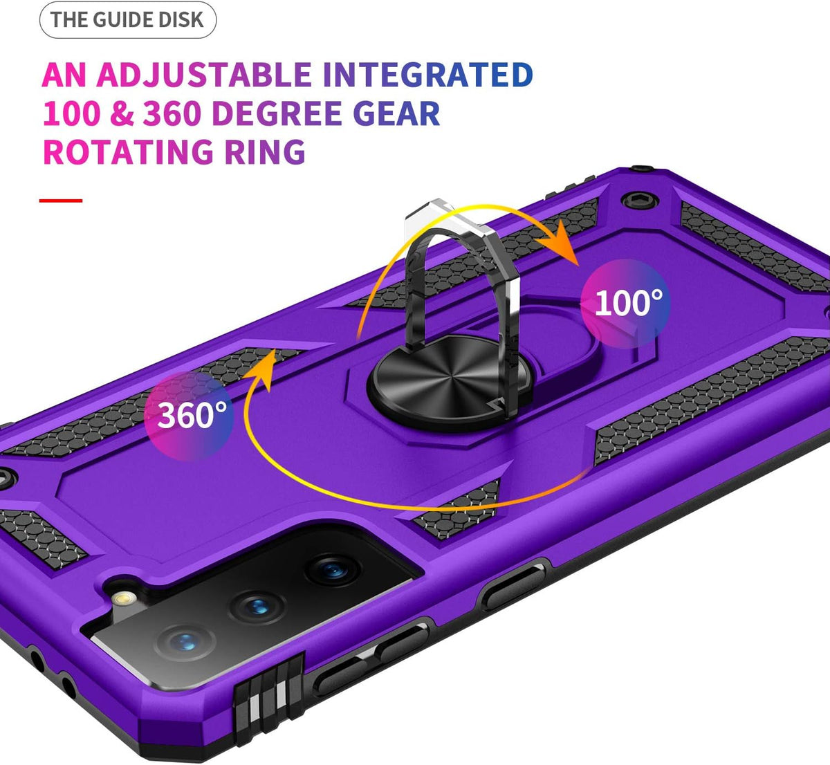 Androgate Military-Grade Metal Ring Holder Kickstand Case for Samsung Galaxy S21 Plus 5G with HD Screen Protectors