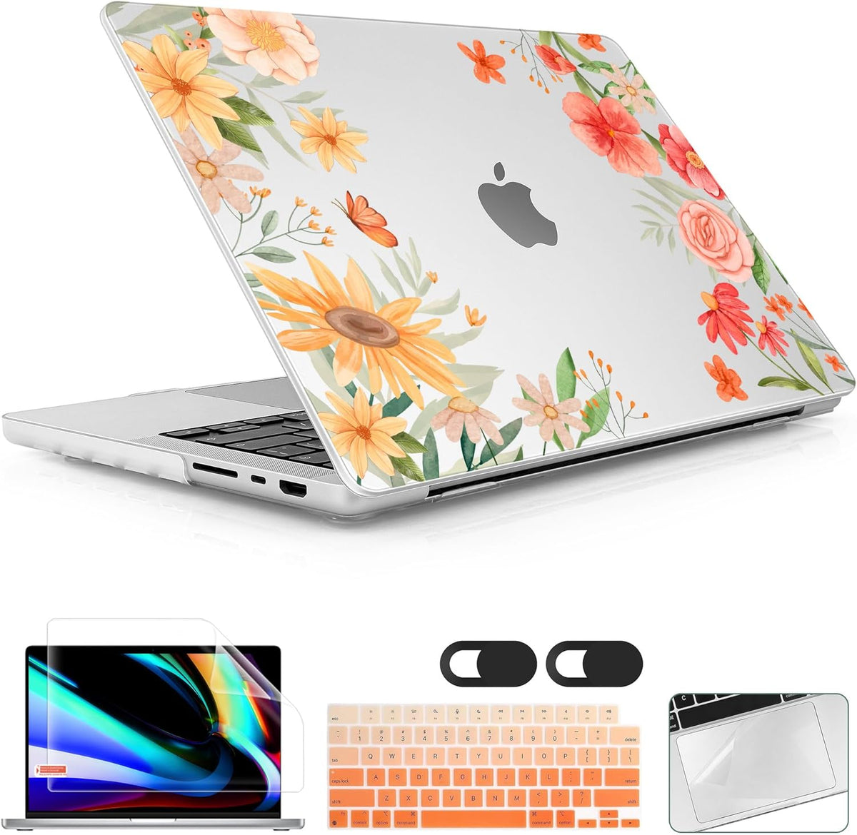 for MacBook Pro 16 inch Case 2021 2022 2023 2024 Release A3186 A3403 M4 A2991 M3 A2780 M2 A2485 M1 Pro/Max, Hard Shell Case with Screen Protector & Keyboard Cover, Spring Flowers
