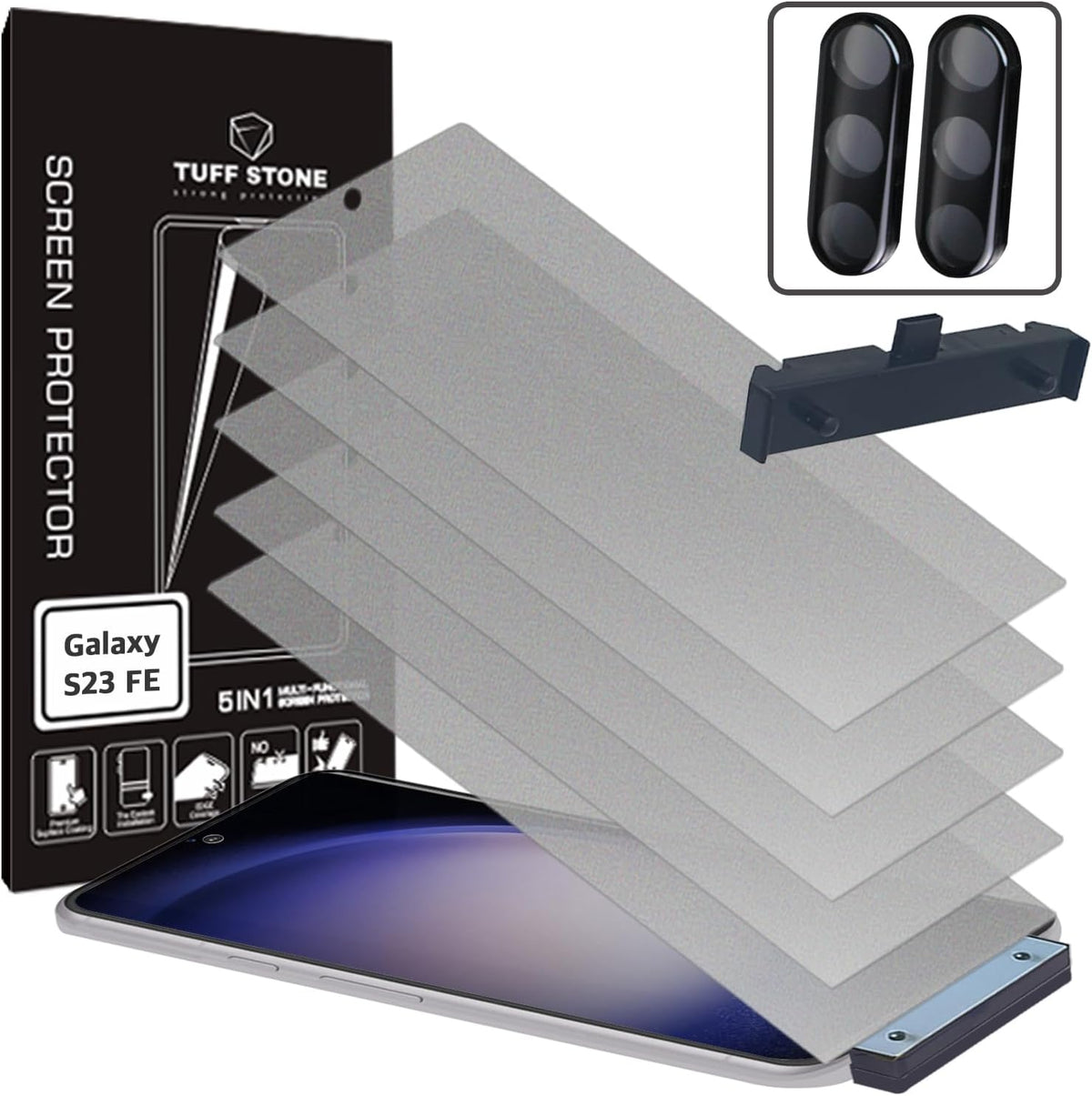 [5+2] 5 Anti-glare (matte) TPU Film Screen Protector + 2 Lens Protector + Installation Guide Tool (EZ KIT) for Samsung