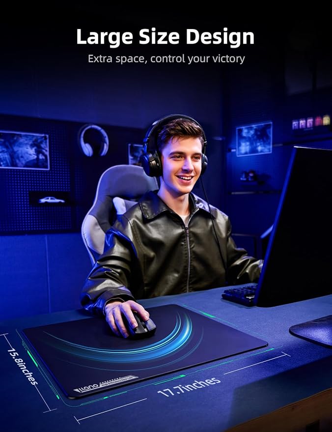 llano MP001 Tempered Glass Gaming Mousepad for FPS Gamers Esport 17.7”x15.8” Mouse Mat Ultra-Smooth 0.85μm Micro-Etched Surface 3mm Thick Non-Slip Base Compatible with Viper/G502 XL 450mm *400mm