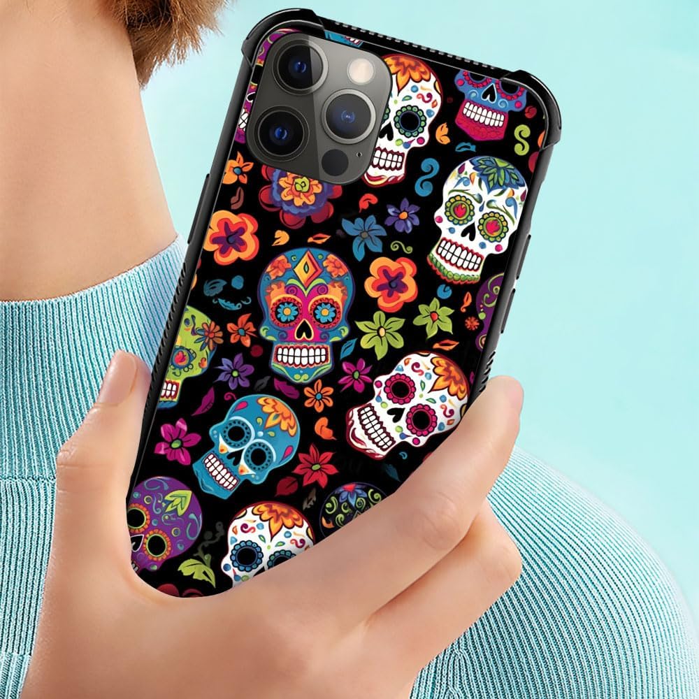 TnXee Sugar Skull Case for iPhone 12/12 Pro - Shockproof, Anti-Scratch Design for Men & Women. Compatible & Stylish!