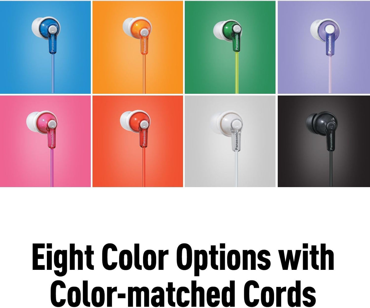 Panasonic ErgoFit Wired Earbuds, 3.5mm Jack In-Ear Headphones Wired with Dynamic Crystal-Clear Sound and Soft Ergonomic Custom-Fit Earpieces (S/M/L), for Phones and Laptops - RP-HJE120-V (Purple)