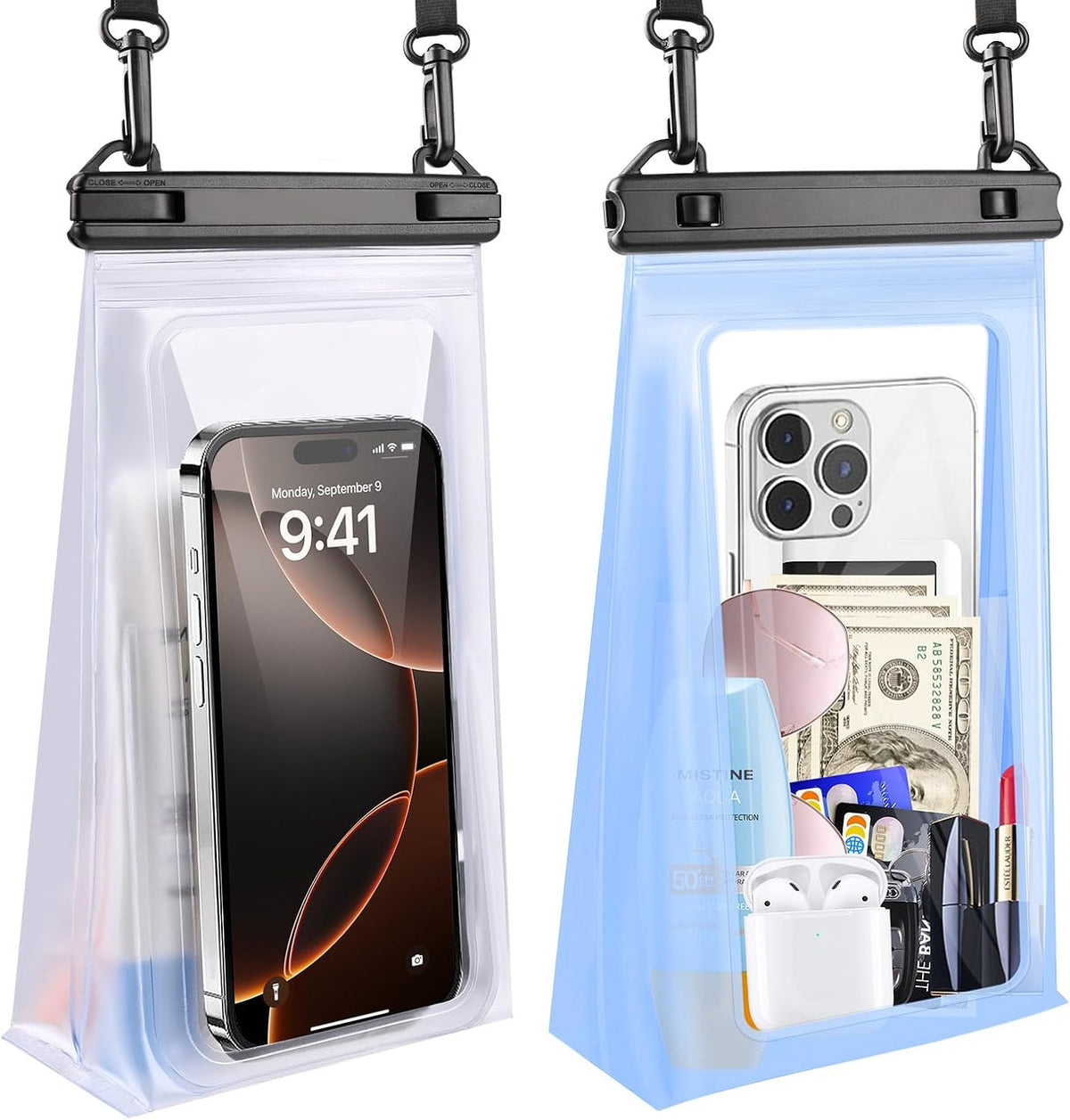 2 Pack Large Waterproof Phone Pouch, IPX8 Double Sealing Floating Waterproof Bag for iPhone 16 15 14 Pro Max Sumsang S25 S24 Google All Devices