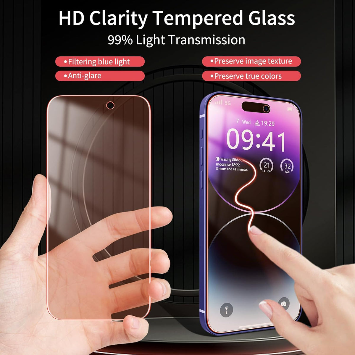 2 Pack iPhone 15 Pro Screen Protector [6.1 inch] - Upgraded 9H Tempered Glass, Anti-Blue Light, Anti-Reflection, Eye