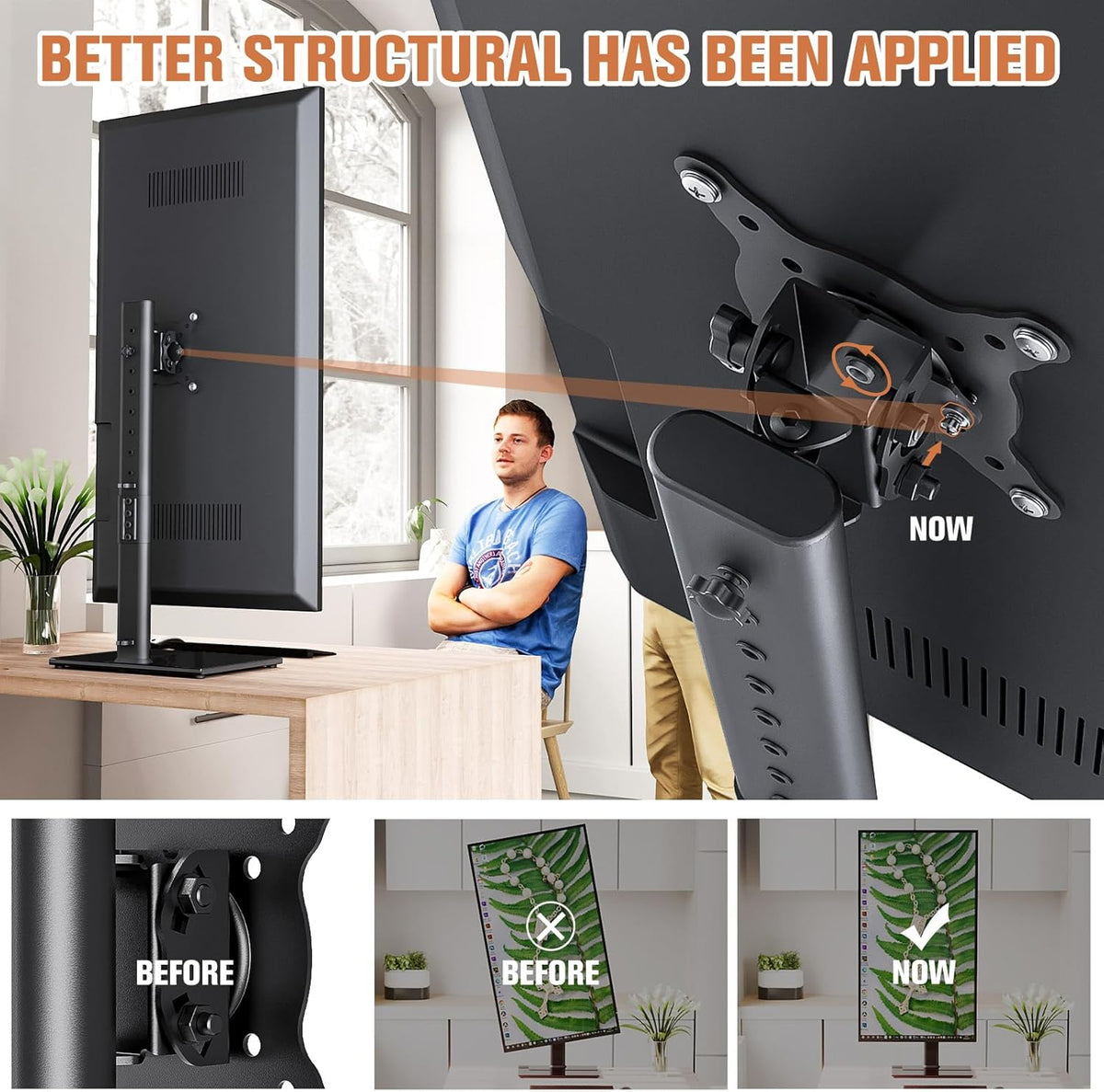 Hemudu 27-43 Inch -15 10 45 360 77lbs HT05B-003 Single Monitor Stand Freestanding Monitor Arm Curved Screen Monitor