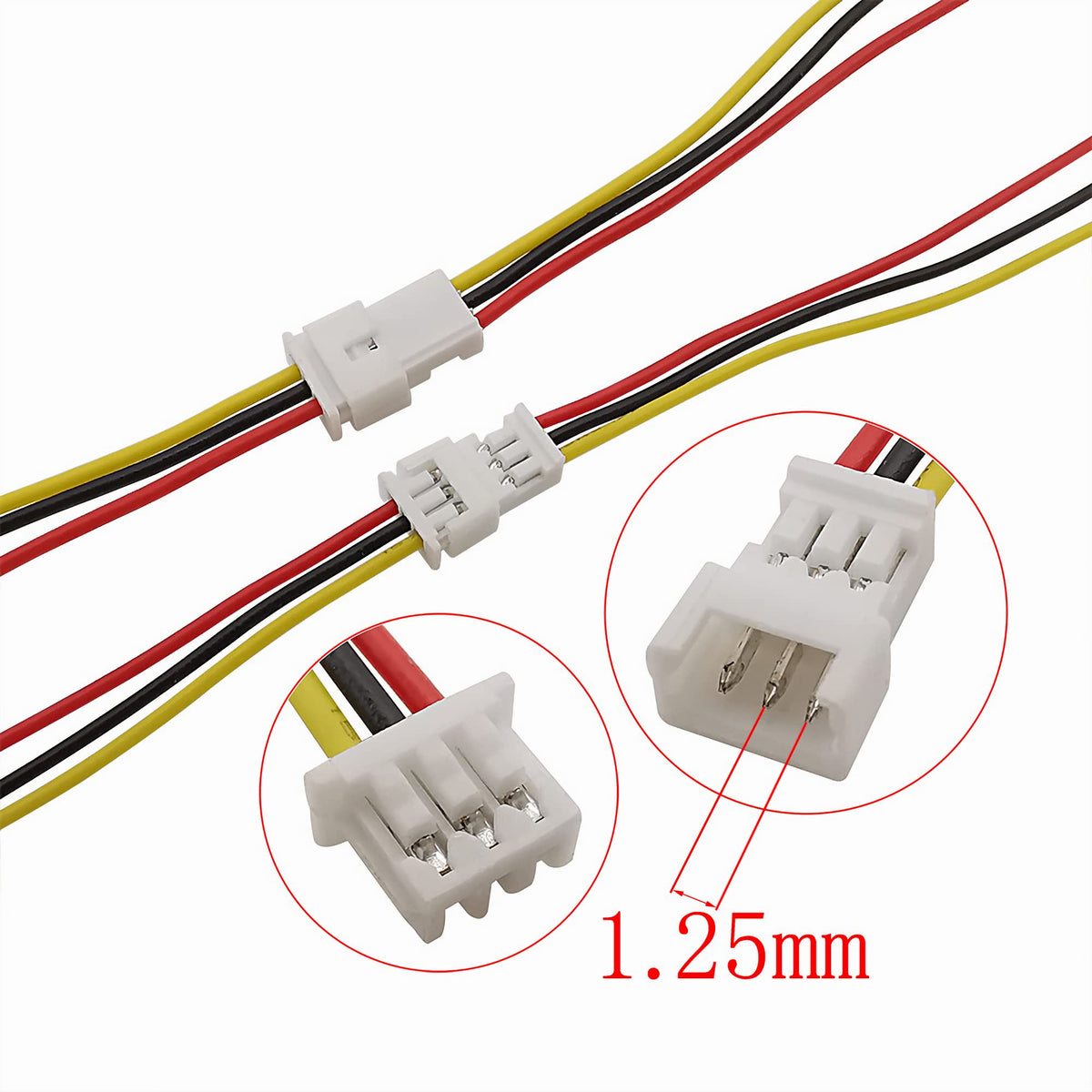 Micro Jst 1.25 Wire Connectors, 20Pairs/40pcs 1.25mm 3 Pin Jst Male and Female Connector Plug with Wires Cables Kit for LED Light 100mm