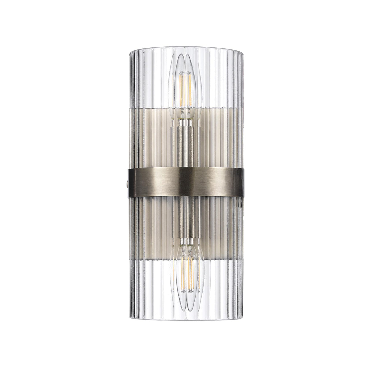 Globe Electric 65000046 2-Light Wall Sconce, Matte Brass, Ribbed Glass Shade, E12 Base Sockets, Wall-Lamp Dimmable, Lights for Bedroom, Kitchen