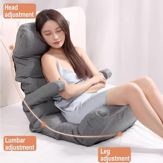 Gaming Chair Floor Cheap Iron Frame Support and Linen Fabric Fold Out Chair Bed Can Bear About 100KG Multiple Parts Can Be Adjusted with Armrests and Pillow(Rose)