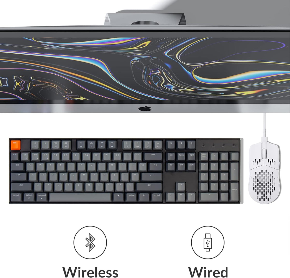 Keychron K10 Full Size Layout White LED Backlit Hot-Swappable Mechanical Keyboard for Mac Windows, Multitasking 104-Key Bluetooth Wireless/USB Wired Computer Keyboard with Gateron G Pro Red Switch