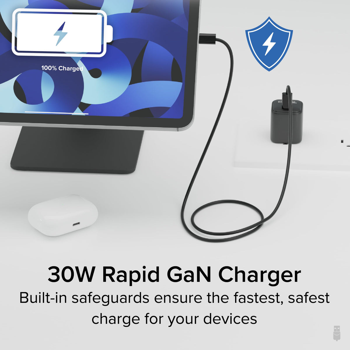 Plugable 30W USB-C GaN Charger - MagSafe-Compatible, Fast Charging for iPhone, iPad, Galaxy & USB-C Devices - IT Deployment, Business Travel & Remote