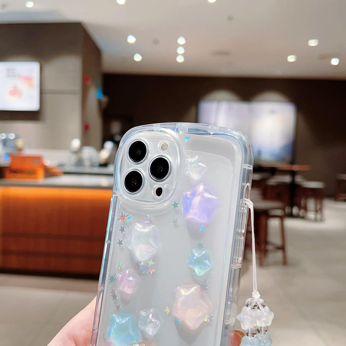 Clear Cute 3D Case for iPhone 11, Colorful Sparkling Stars with Bracelet Chain Design for Girls, Kawaii