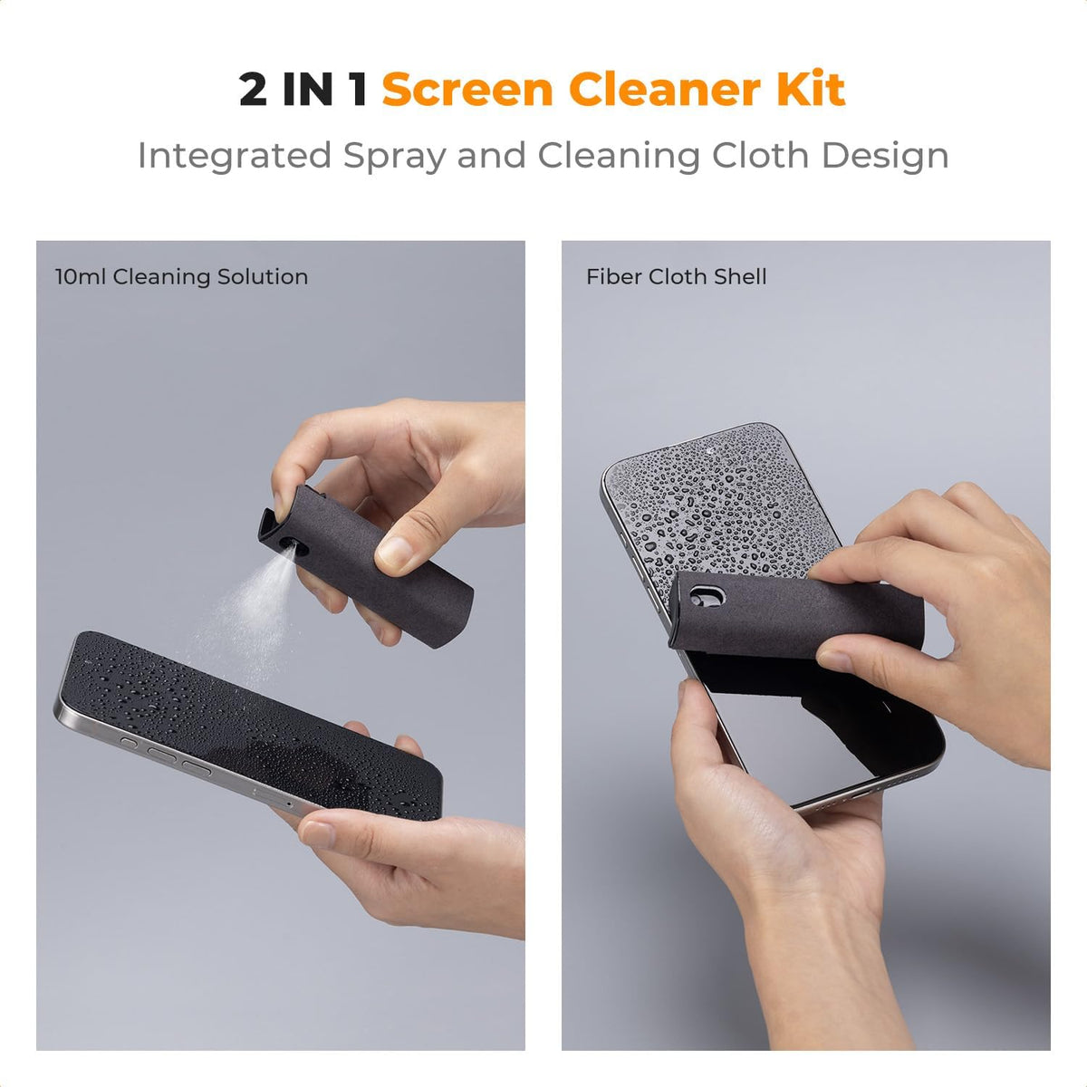 K&F Concept Touchscreen Screen Cleaner Kit 2 Pcs, for TV, Laptop, PC,Phone, Tablet and Car Screen Cleaner, Two in One Spray and Microfiber Cloth(Grey&Pink)