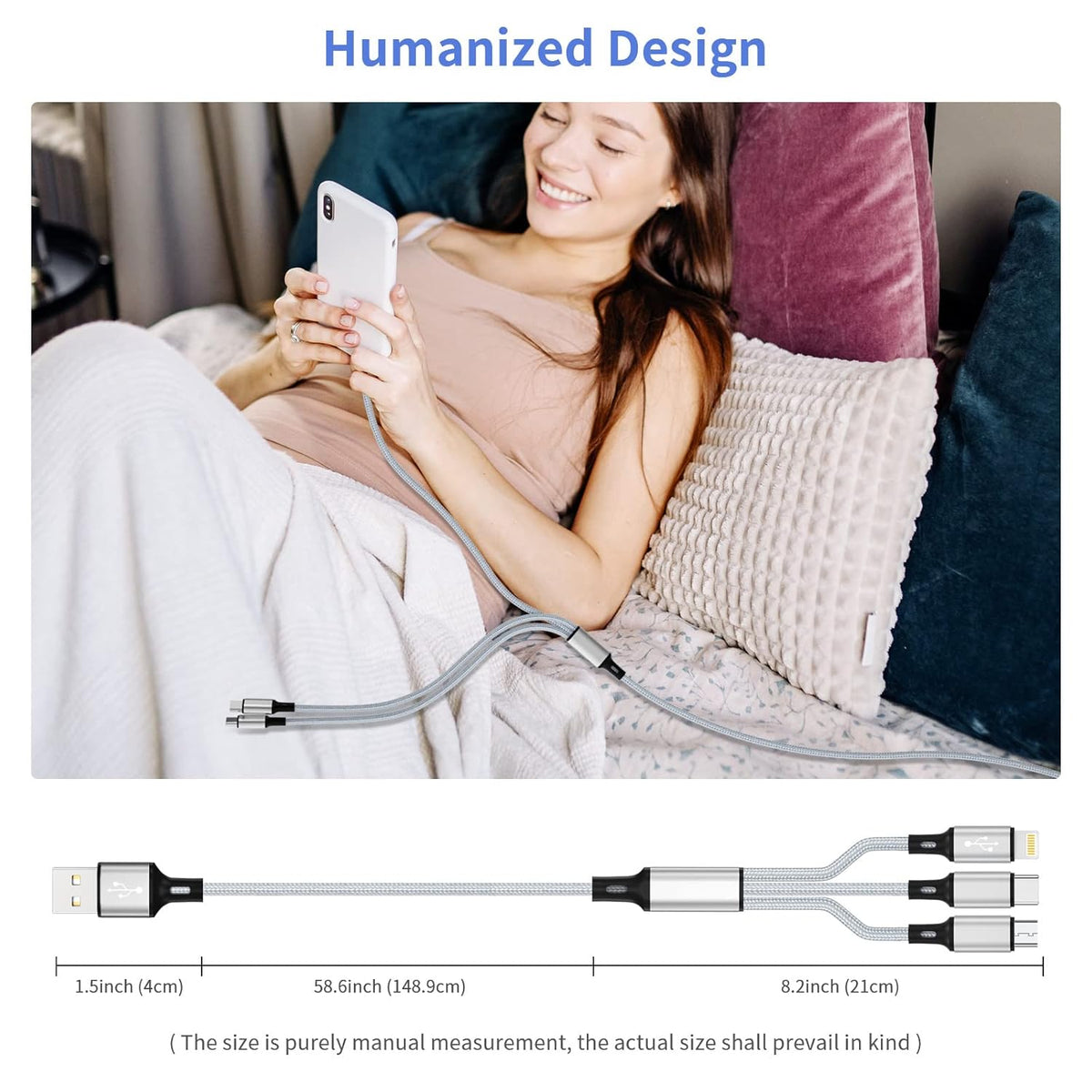 Multi Charging Cable, Multi 3 in 1 iPhone Charging Cable, Lightning/Type-C/Micro USB Universal Adapter 1.8M/6FT Long