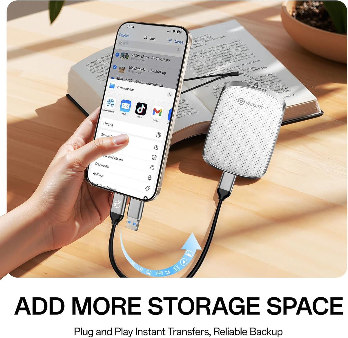 PHIXERO P5PLUS Portable SSD 4TB Up to 550MB/s, USB 3.2 Gen 2 External Solid State Drive，USB C to C&A for Smartphone，Tablet，PC，Labtop (White)