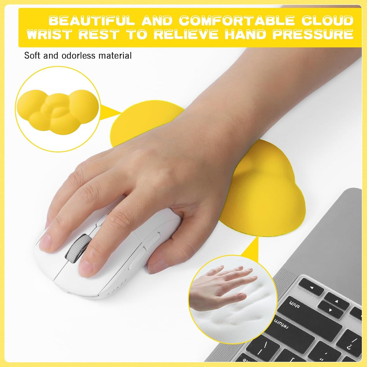 ATTACK SHARK Cloud Wrist Rest and Coaster Combo, Soft Non-Slip PU Ergonomic Wrist Pad for Keyboard