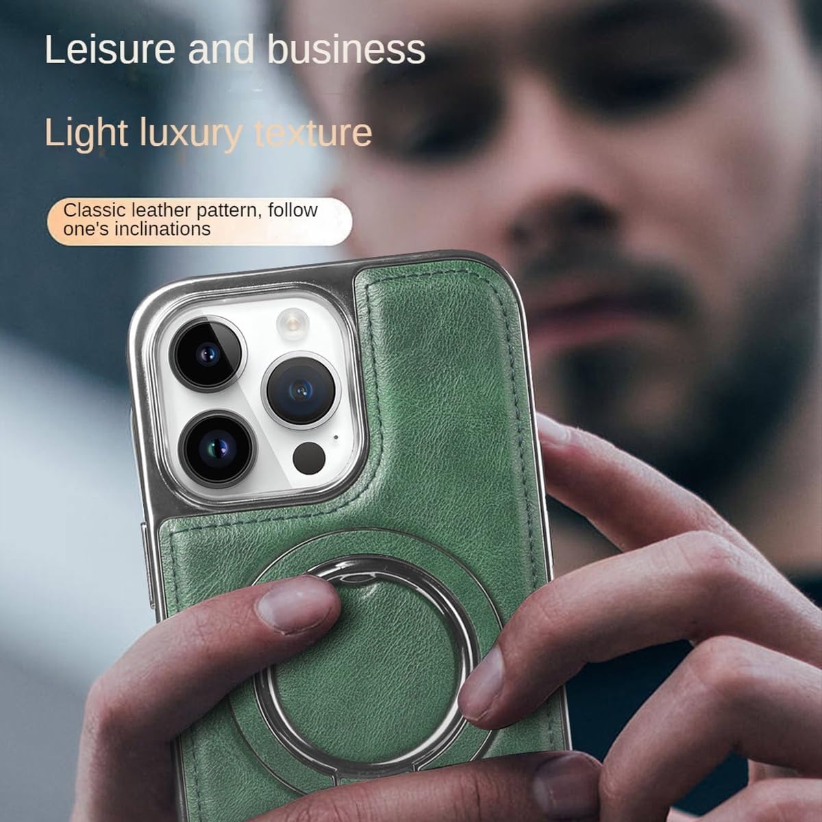 Luxury Leather Invisible Stand Case for iPhone 15/14/13/12 Pro Max, Magsafe, Drop Protection (Brown, for iPhone 13