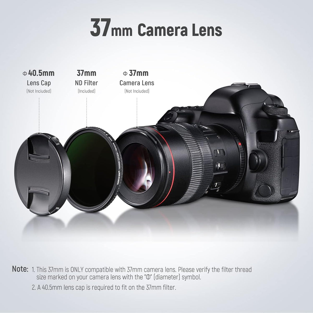 NEEWER 37mm HD Variable ND Filter - ND2-ND32 (1-5 Stops), Optical Glass, 30 Layer Nano Coated, Ultra Slim Frame
