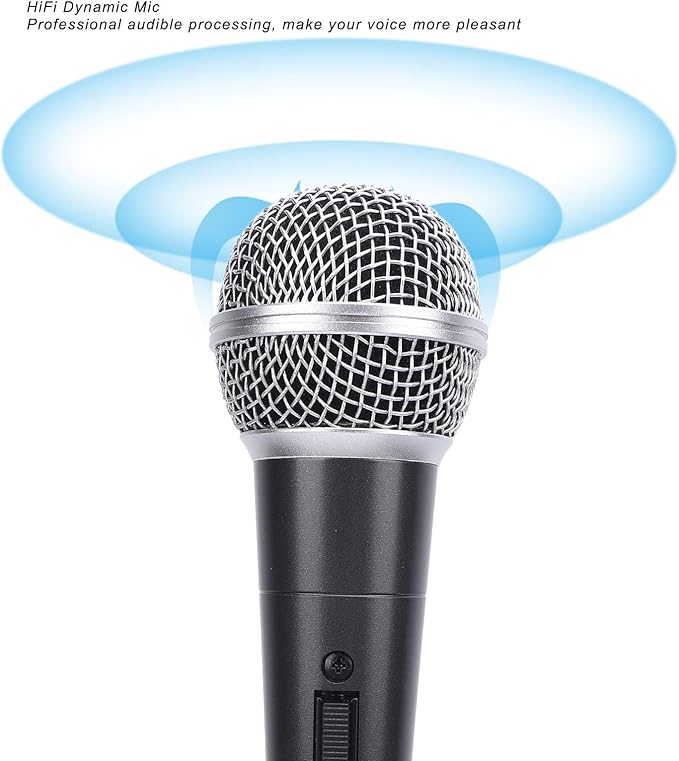 Wired Dynamic Microphone Moving Coil Cardioid Handheld with Shock Absorber for Active Speakers Mixers Amplifiers Recording (Black)