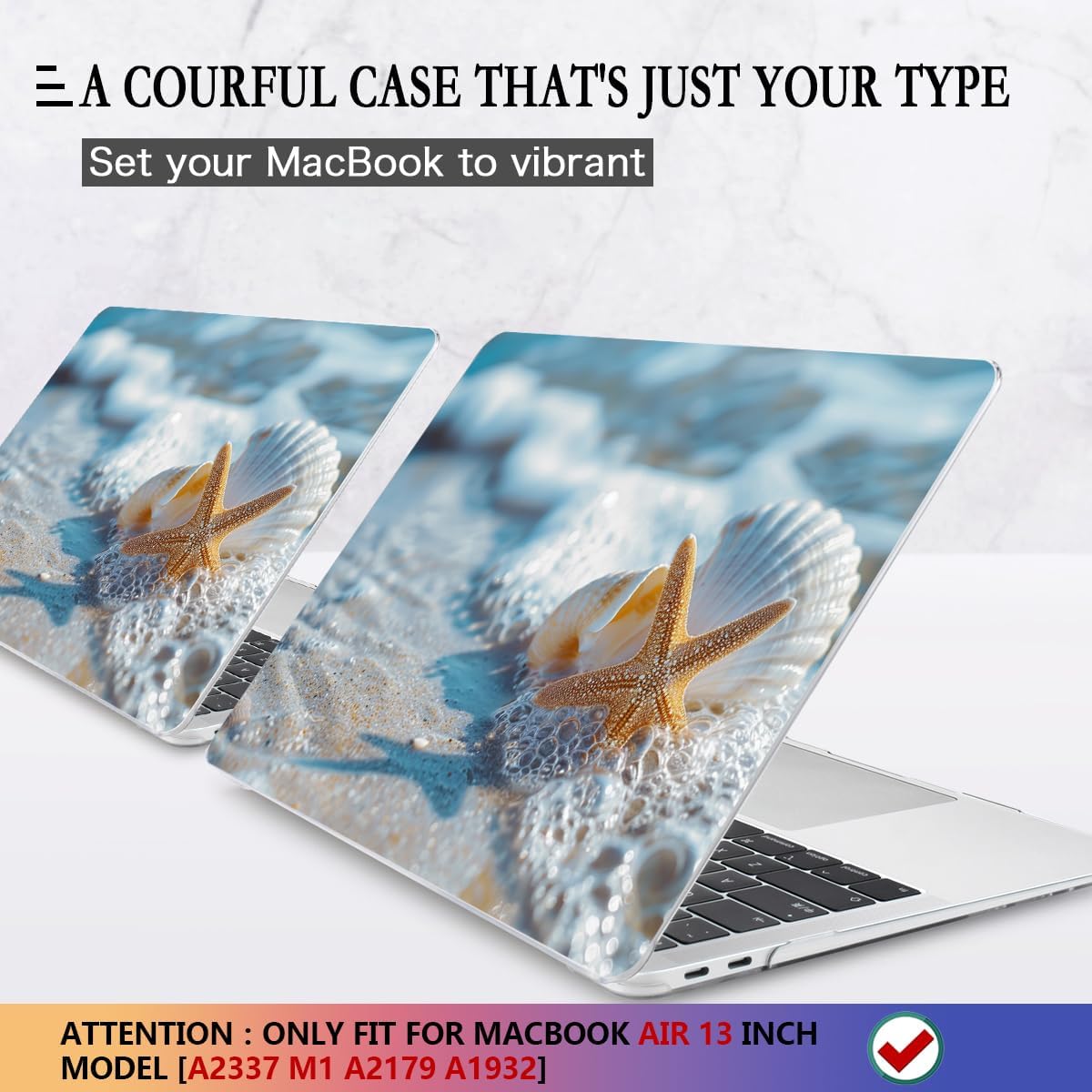 CISSOOK Compatible with MacBook Air 13-inch Case 2021 2020-2018 Release M1 A2337 A2179 A1932 Model with Touch ID, Plastic Hard Shell Protective Case with Keyboard Cover Screen Protector, Beach&Shell