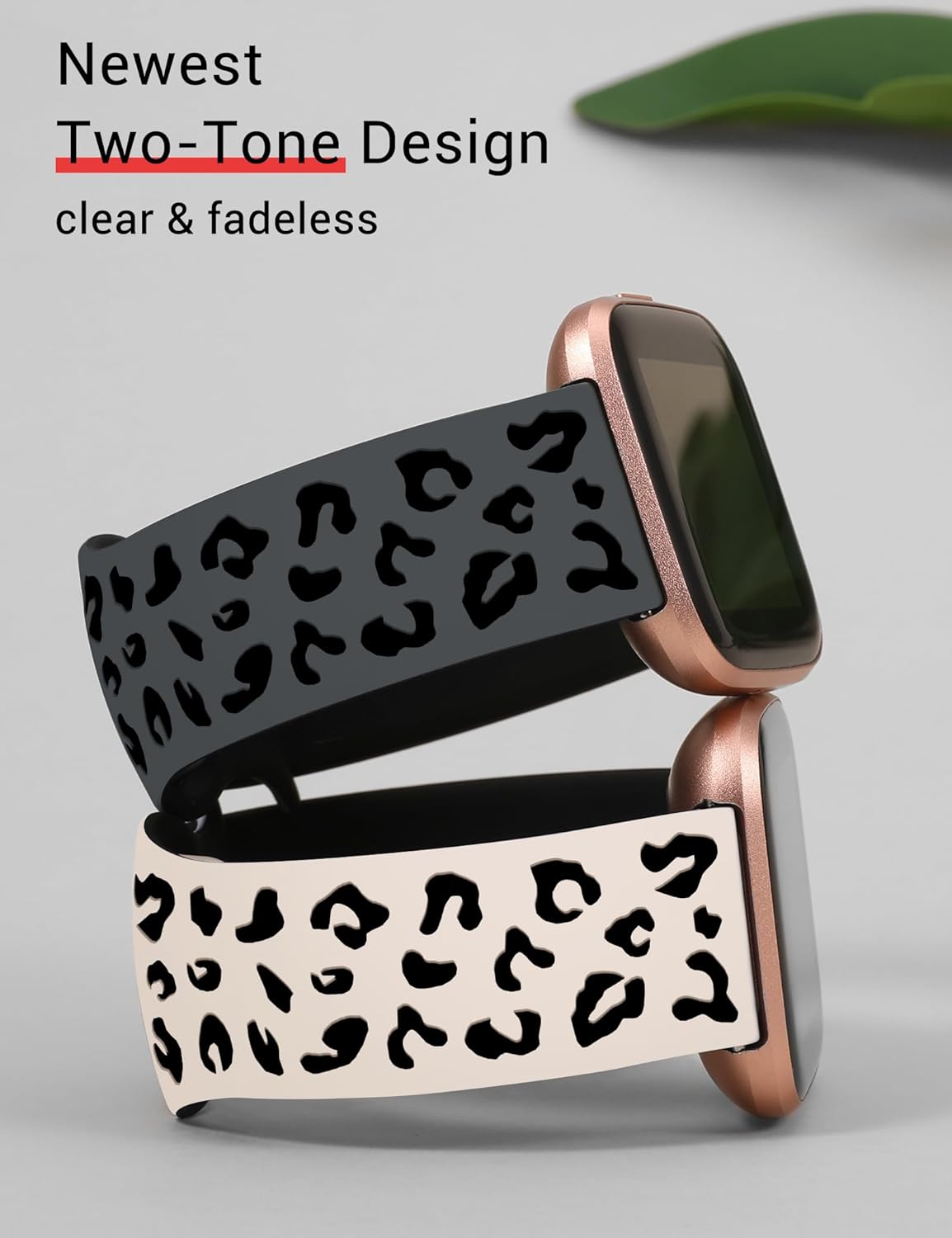 Minyee 2 Packs Leopard Engraved Band for Fitbit Versa 2/Versa/Versa Lite, Two-Tone Cheetah Soft Silicone Sport Strap