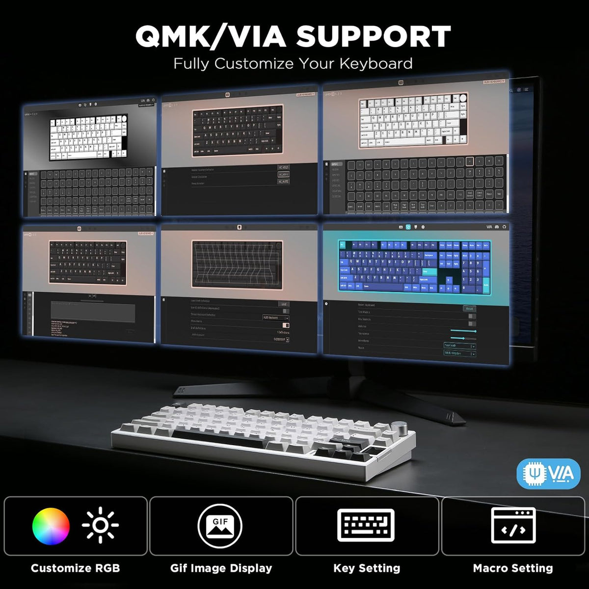 YUNZII AL80 Wireless Mechanical Keyboard,Full Aluminum CNC, Smart LCD Display,Hot Swappable Gasket Mount 75% Layout with Knob,BT/2.4G/USB-C,QMK/VIA Support for Win/Mac (Silver, Cocoa Cream V2 Switch)